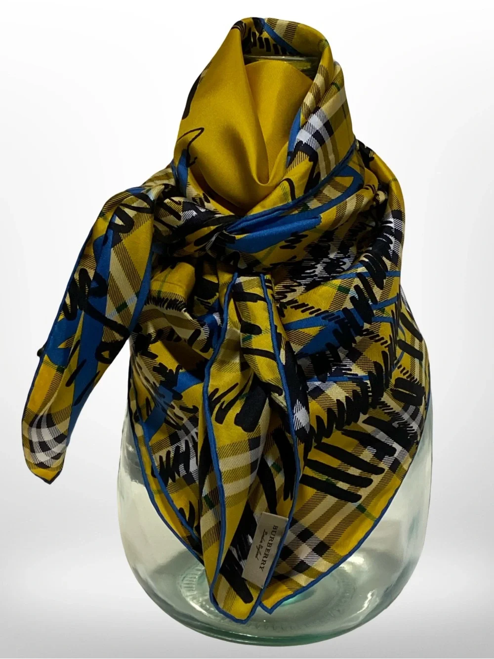 Burberry Yellow, Blue & Black Graphic Silk Scarf